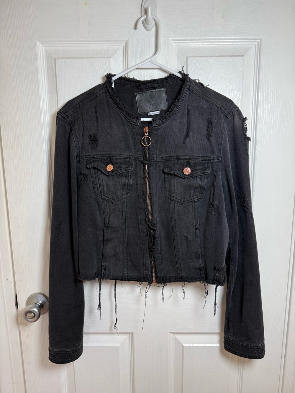 Boom Boom Jeans Black Distressed Cropped Denim Jacket
